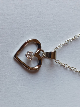 silver chain with 3 mm white zirconia heart pendant-anchor chain 45 cm--